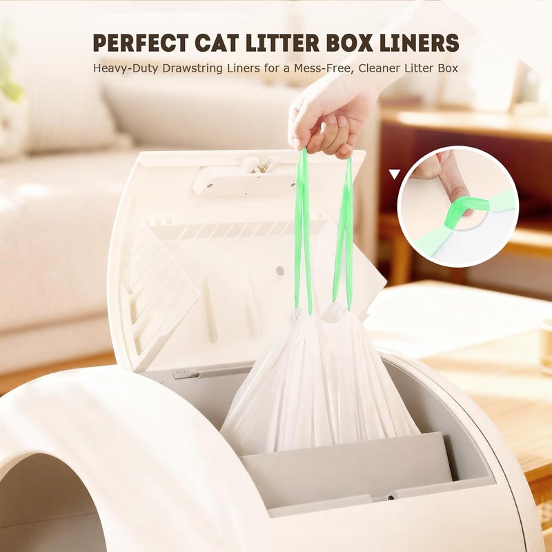 YEAHGO Automatic Cat Litter Box Liners Bags, Self-Cleaning Kitty Litter Liners Bags Compatible with MeoWant-SC01 & MeoWant-SC02, Heavy-Duty Thick Drawstring Replacement Liner Bag 18" x 12.6" (60 PCS) - Image 3